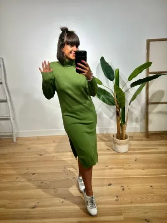 Vestido Básico Punto ANTASYRA Verde Hierba