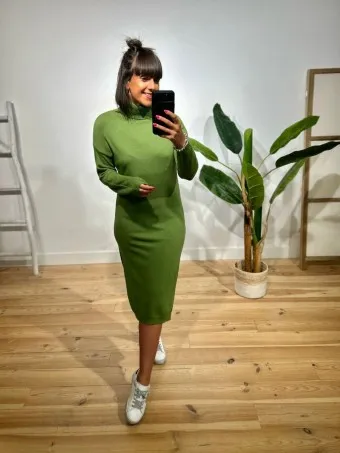 Vestido Básico Punto ANTASYRA Verde Hierba