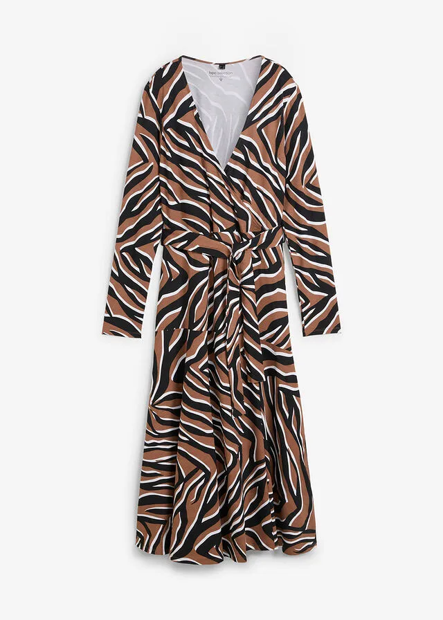 VESTIDO CON DISEñO CRUZADO NEGROCAMEL ESTAMPADO