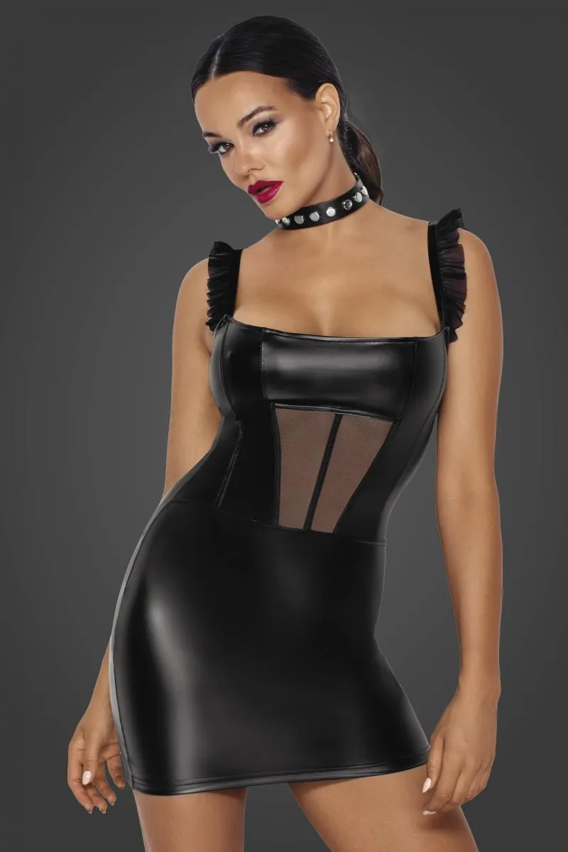 Vestido corto cuero con transparencias