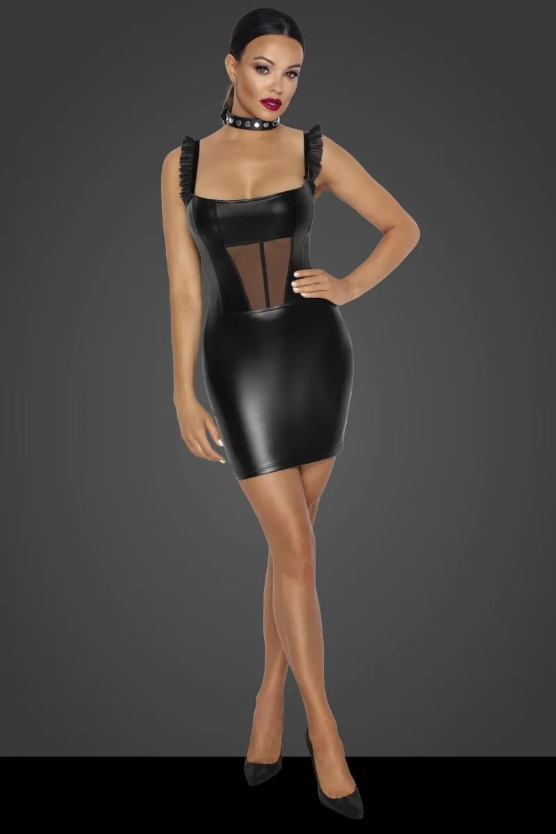 Vestido corto cuero con transparencias