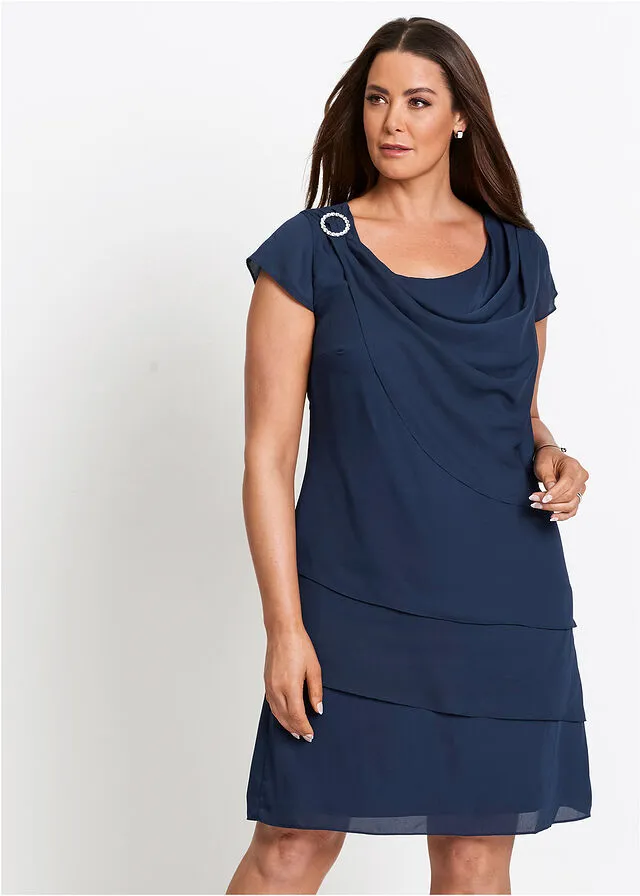 Vestido de gasa con diseño de capas Azul oscuro