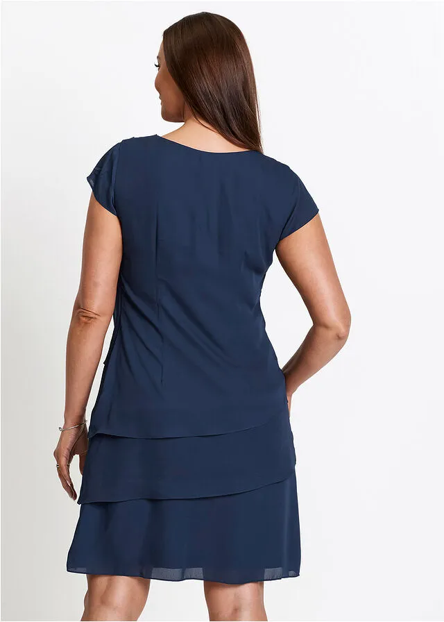 Vestido de gasa con diseño de capas Azul oscuro
