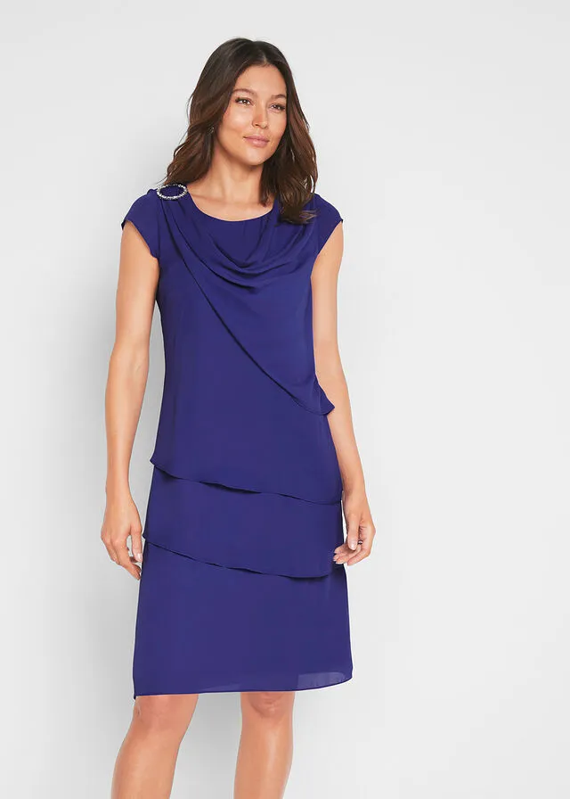 Vestido de gasa con diseño de capas Azul zafiro