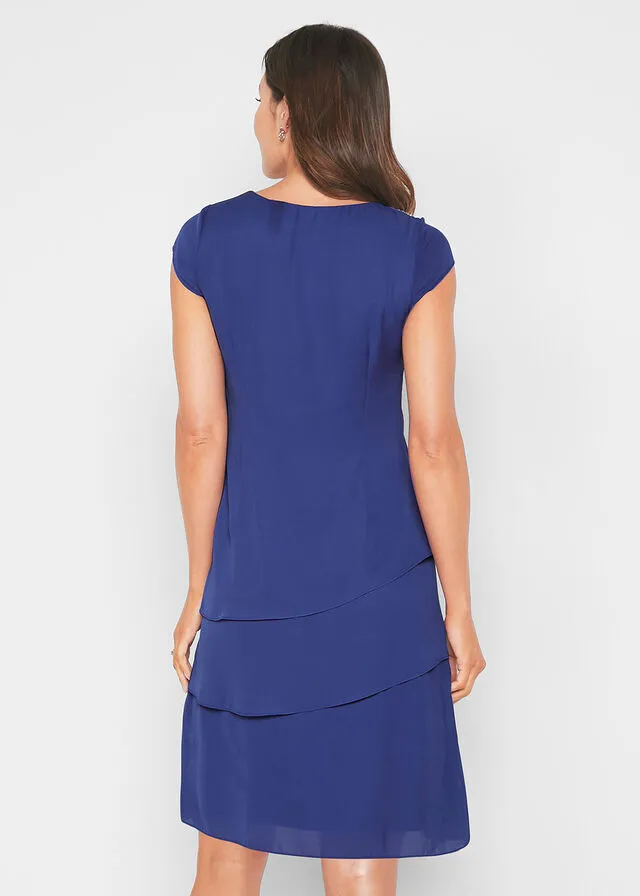 Vestido de gasa con diseño de capas Azul zafiro