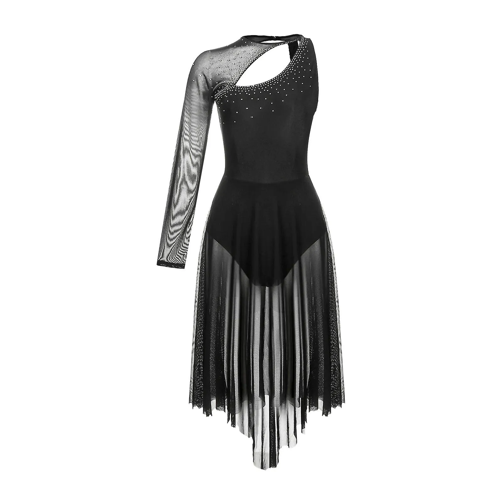 Vestido de patinaje artístico Vestido de baile lírico de manga larga para mujer Ropa de baile de escenario Leotardo de gimnasia 