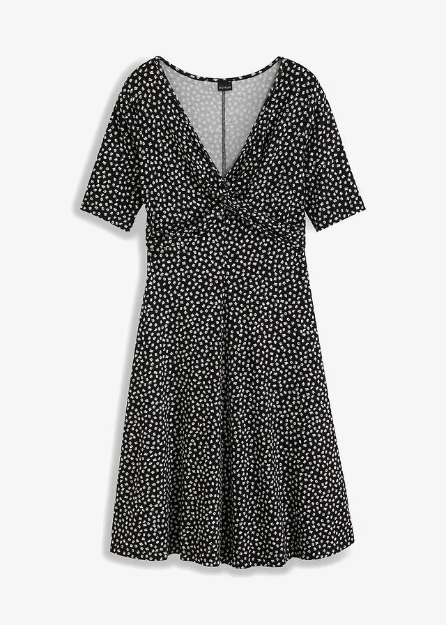 VESTIDO DE PUNTO ESTAMPADO CON DRAPEADO NEGROBLANCO CON ESTAMPADO GRáFICO