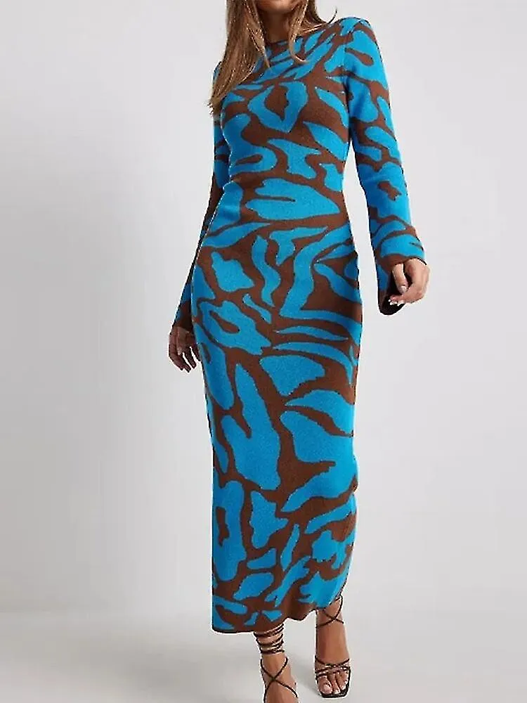 Vestido largo de punto a rayas de verano para mujeres Elegante vestido ajustado de manga larga con escote en O Moda para damas V