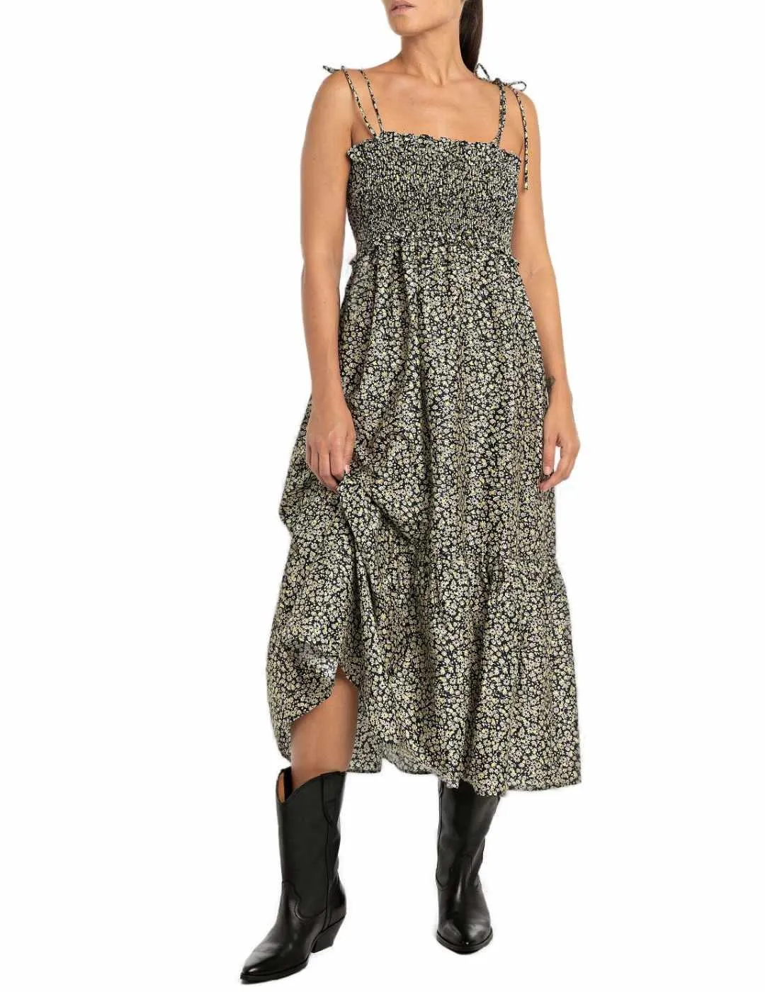 Vestido largo Replay flores de tirantes finos para mujer