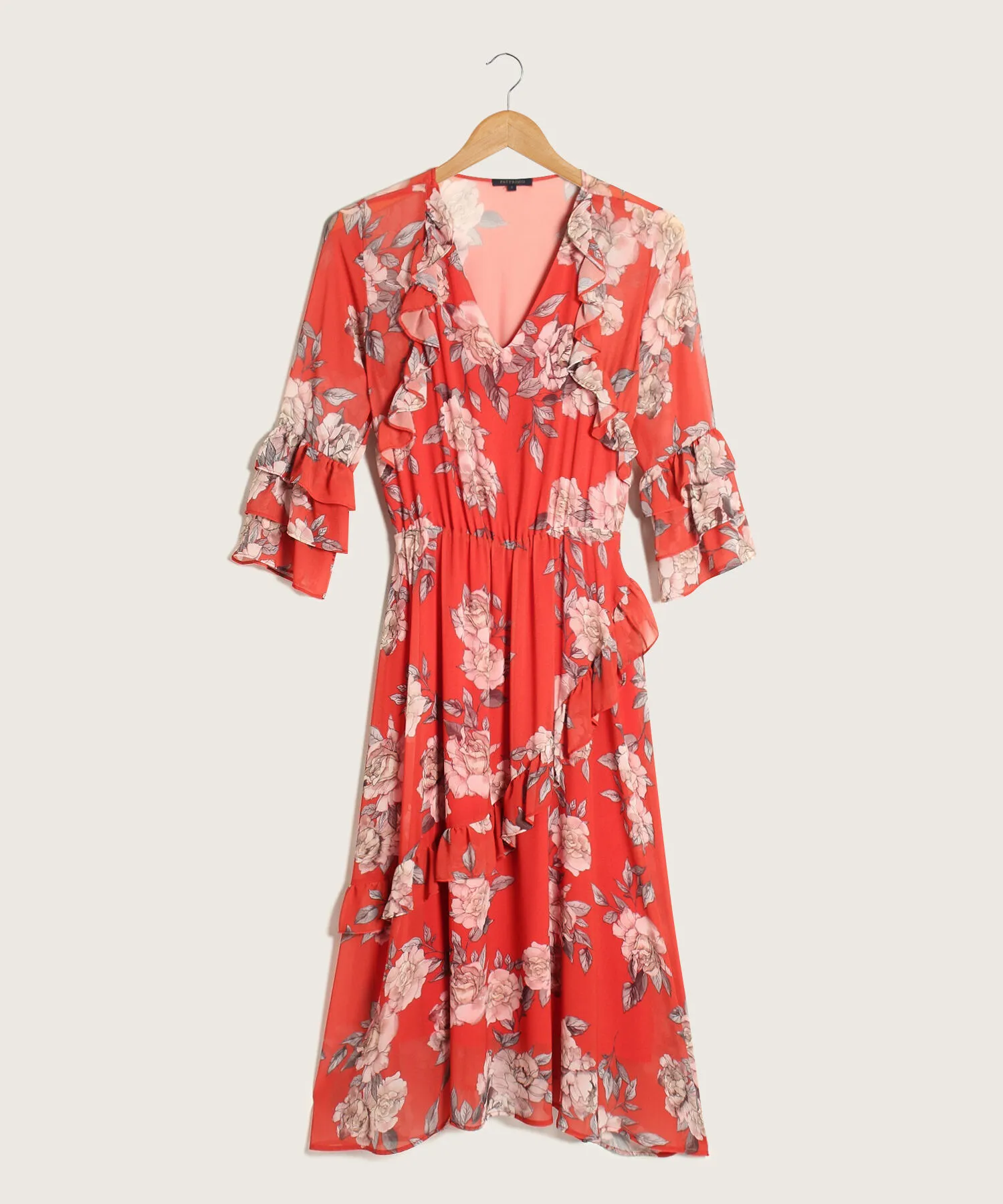 VESTIDO MANGA TRES CUARTOS LARGO ESTAMPADO