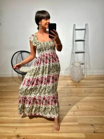 Vestido Nido de Abeja Estampado CHAMELIA