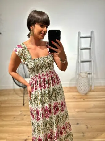 Vestido Nido de Abeja Estampado CHAMELIA