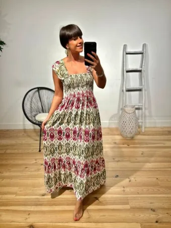 Vestido Nido de Abeja Estampado CHAMELIA