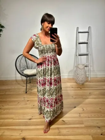 Vestido Nido de Abeja Estampado CHAMELIA