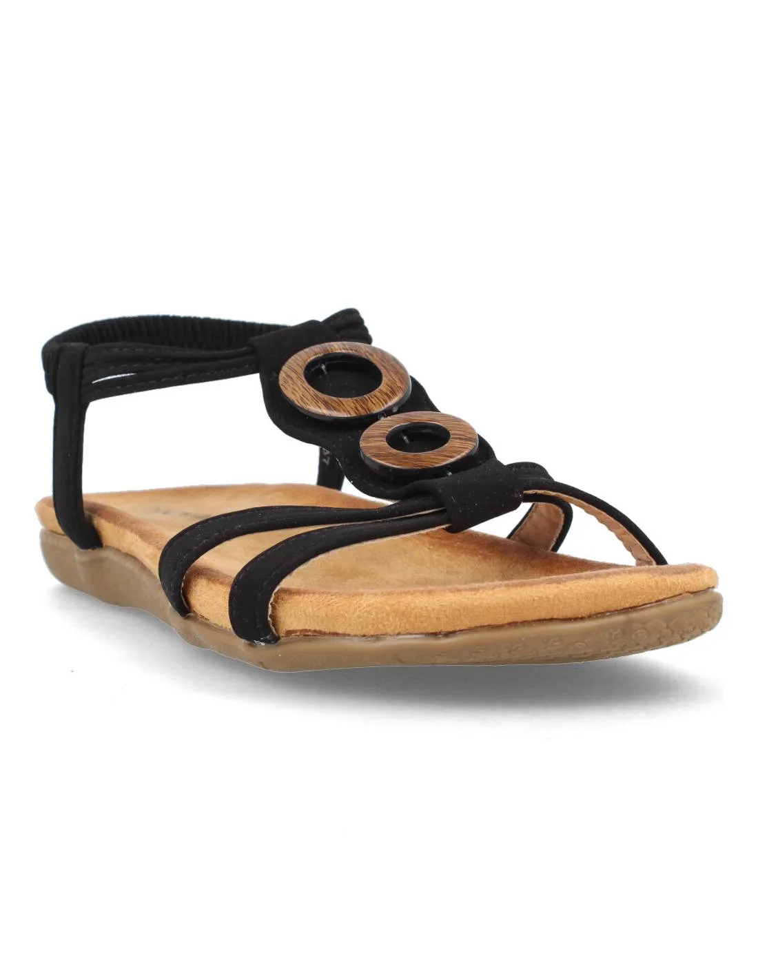 VICMART  SANDALIA APLIQUES MADERA NEGRO