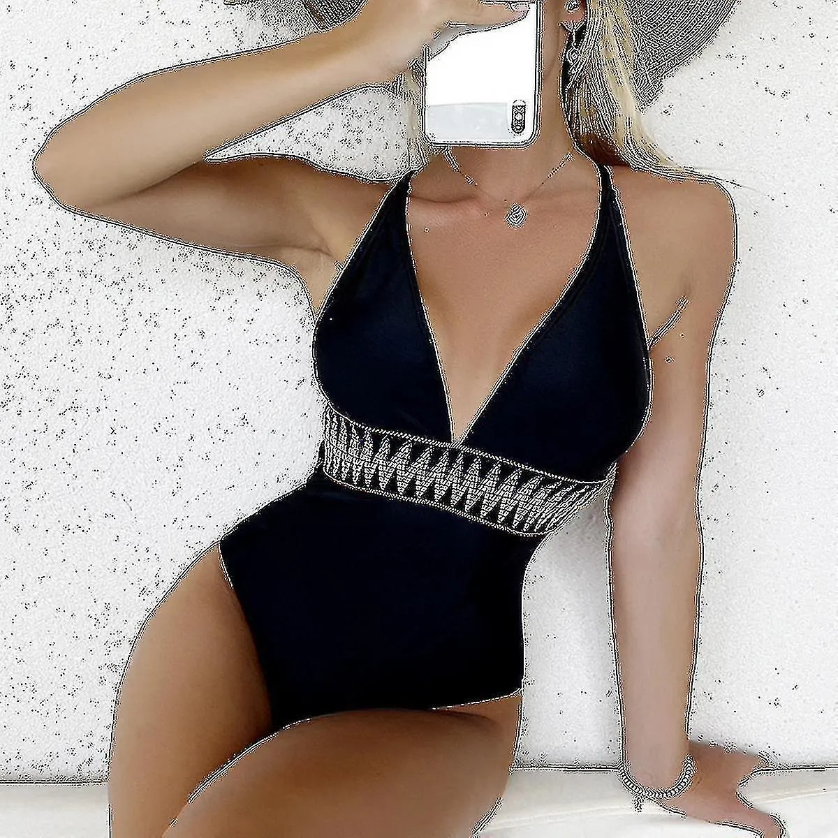Women's V Neck One Piece Swimsuit Ruffled Lace Up S