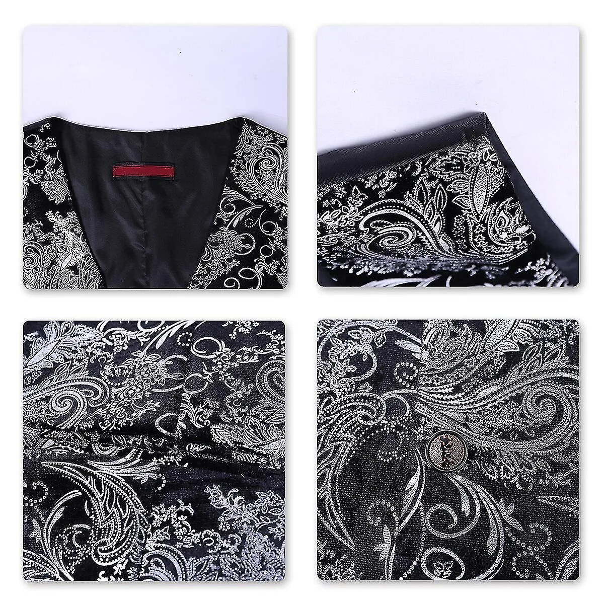 YYNUDA MENS HIPSTER METALLIC PAISLEY PRINTED SINGLE BREASTED VNECK SUIT VEST/TUXEDO WAISTCOAT