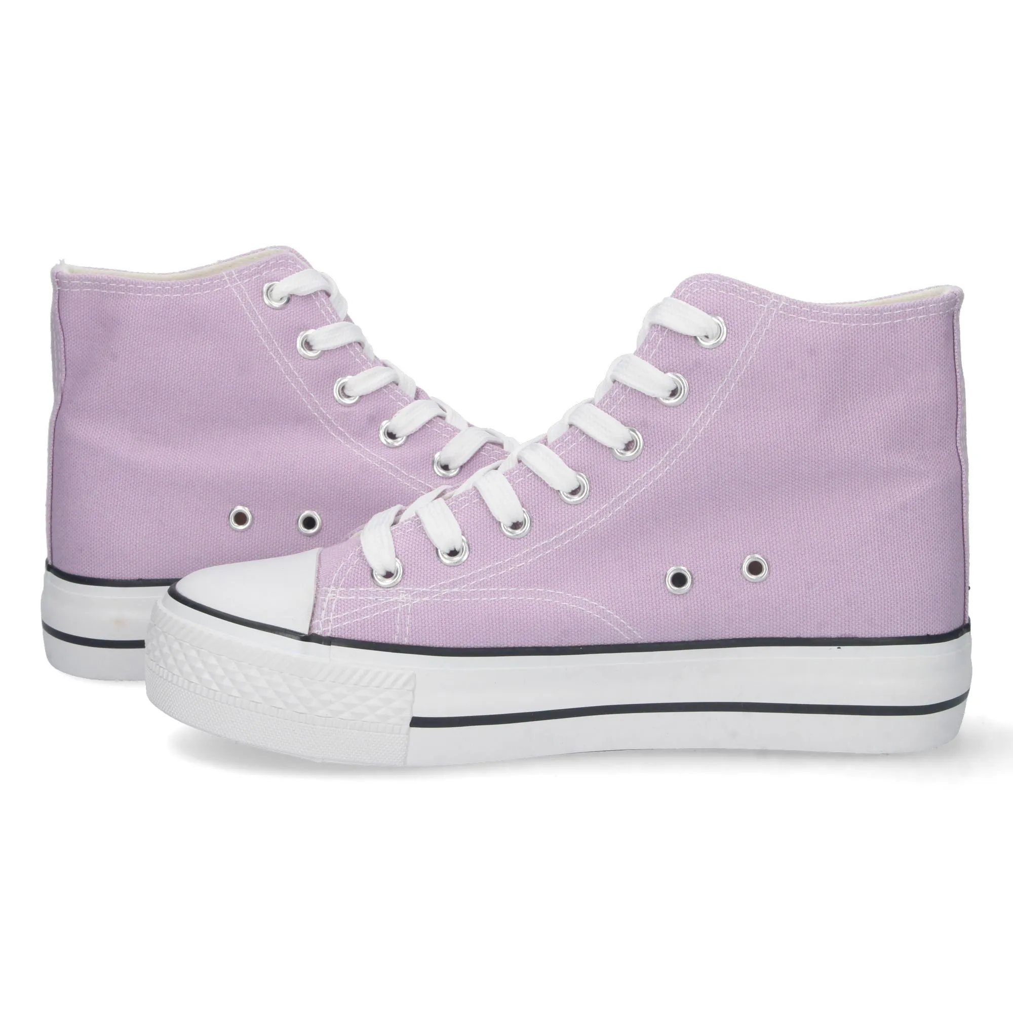 Zapatillas altas abotinadas de lona color lila mujer 6P10
