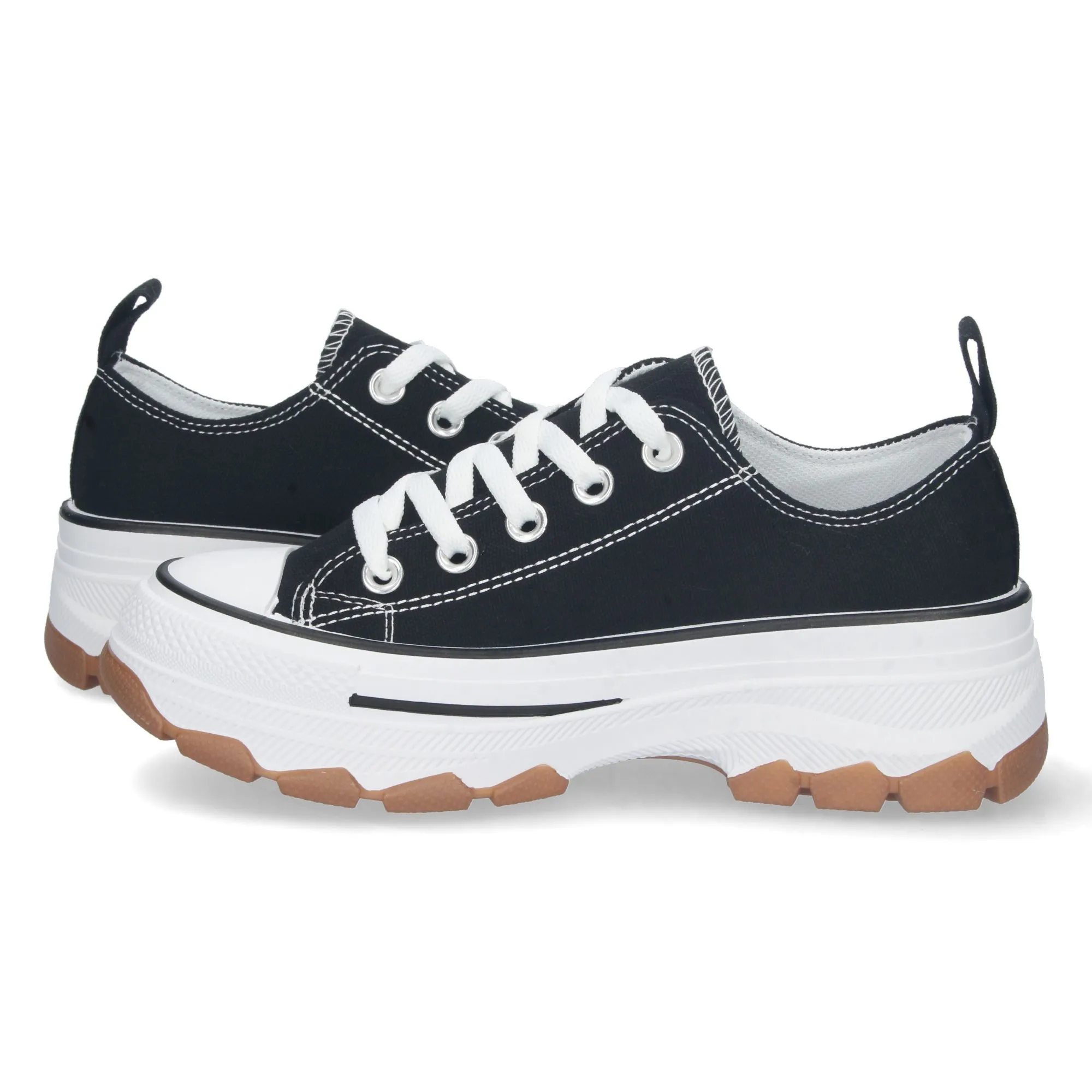 Zapatillas de lona estilo bamba suela plataforma mujer color negro