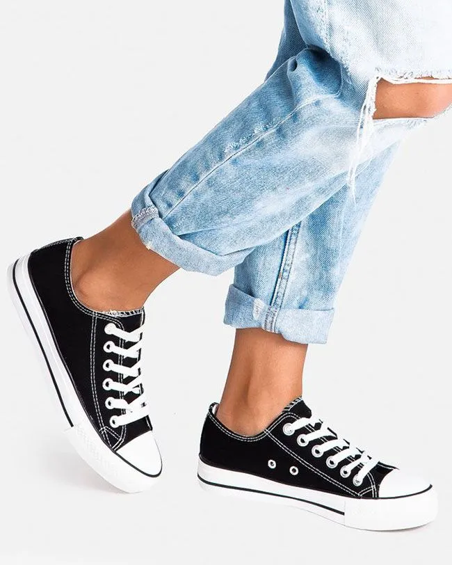 ZAPATILLAS DE LONA NEGRAS CON CORDONES PARA MUJER  SANDRA
