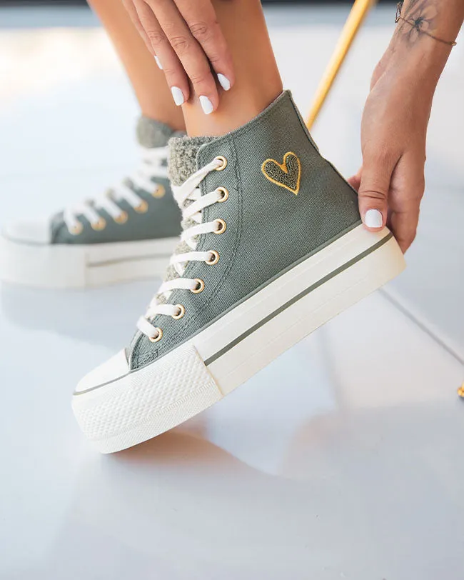 ZAPATILLAS DE LONA VERDE MILITAR DE CAñA ALTA PARA MUJER  THAïS