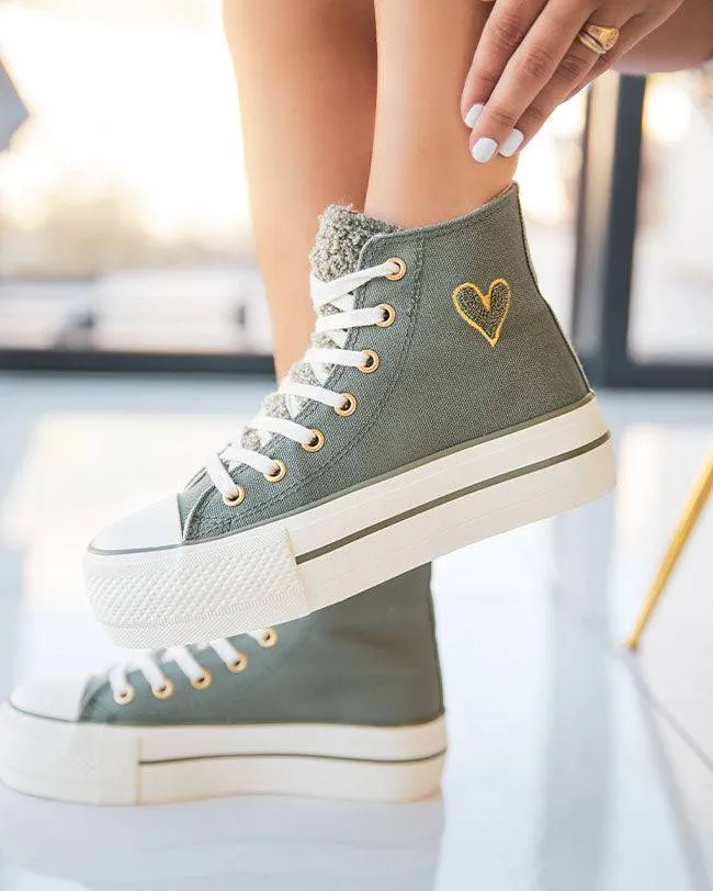 ZAPATILLAS DE LONA VERDE MILITAR DE CAñA ALTA PARA MUJER  THAïS