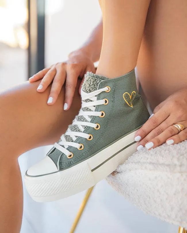 ZAPATILLAS DE LONA VERDE MILITAR DE CAñA ALTA PARA MUJER  THAïS
