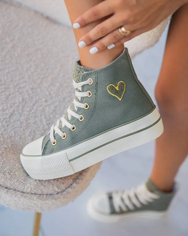 ZAPATILLAS DE LONA VERDE MILITAR DE CAñA ALTA PARA MUJER  THAïS