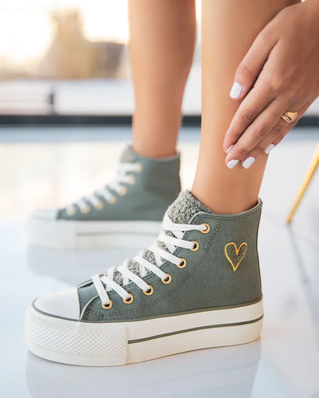 ZAPATILLAS DE LONA VERDE MILITAR DE CAñA ALTA PARA MUJER  THAïS