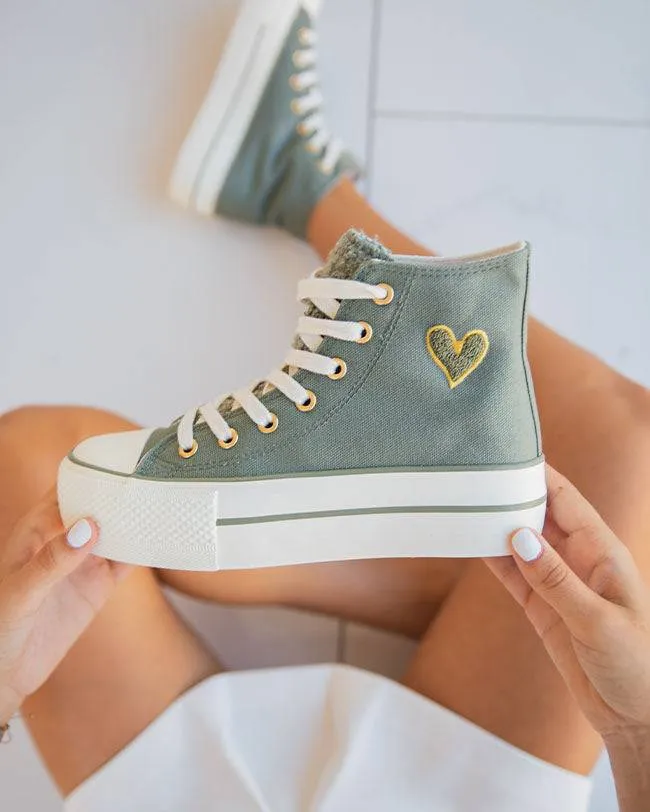 ZAPATILLAS DE LONA VERDE MILITAR DE CAñA ALTA PARA MUJER  THAïS