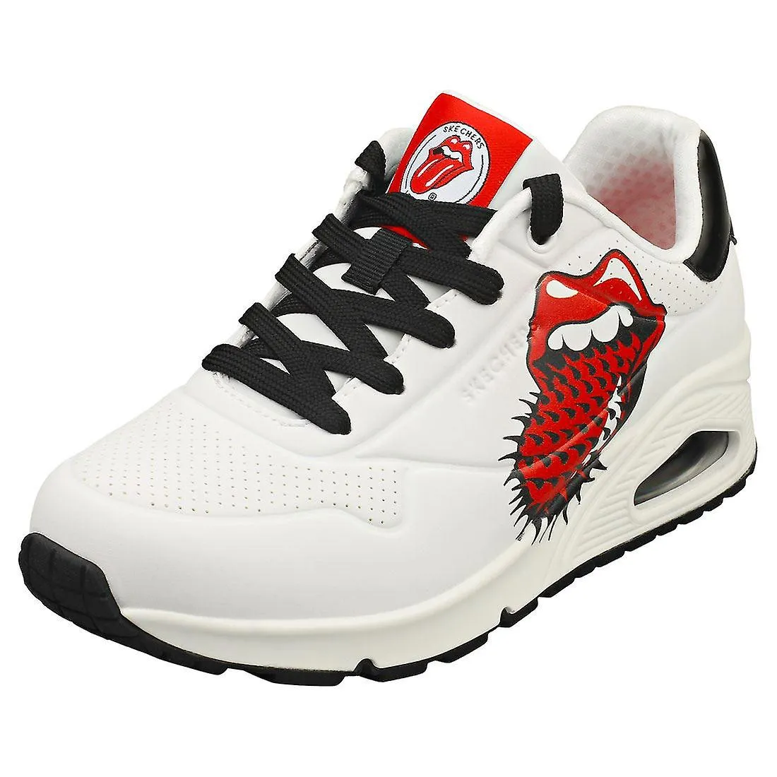Zapatillas de moda para mujer Skechers Uno X The Rolling Stones en blanco negro
