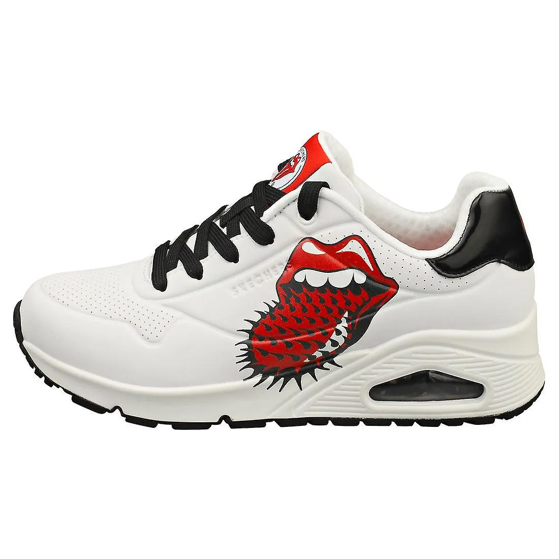 Zapatillas de moda para mujer Skechers Uno X The Rolling Stones en blanco negro