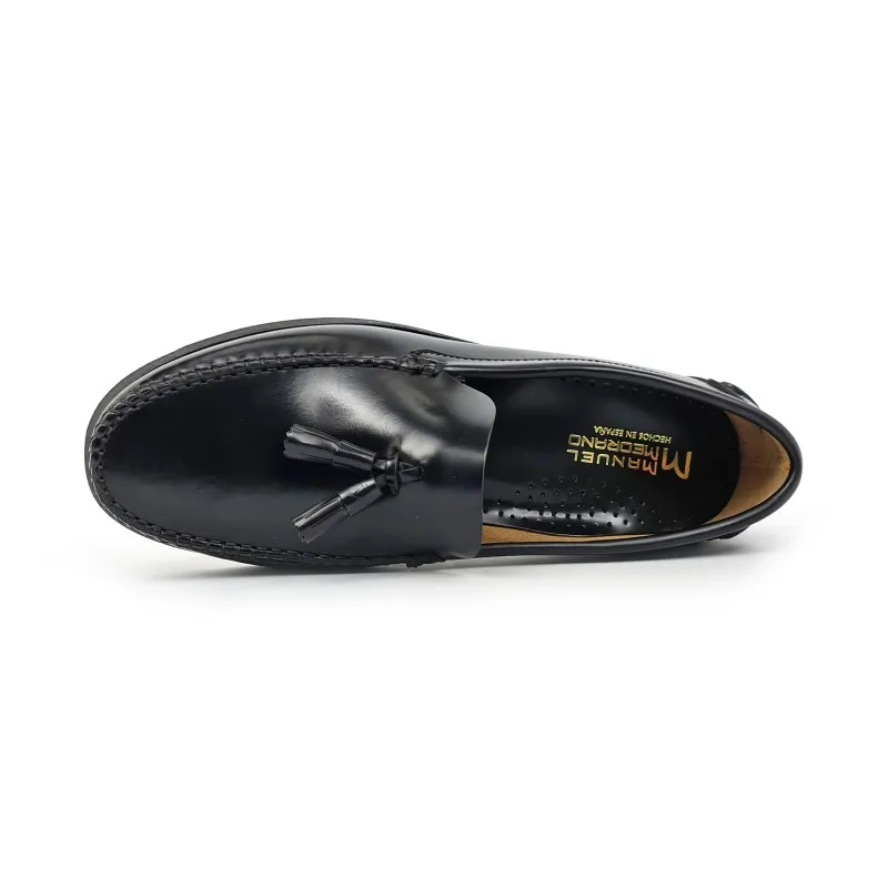 Zapatos Castellanos Hombre Piel Florentic Borlas Suela Cuero 702 Negro, de Manuel Medrano