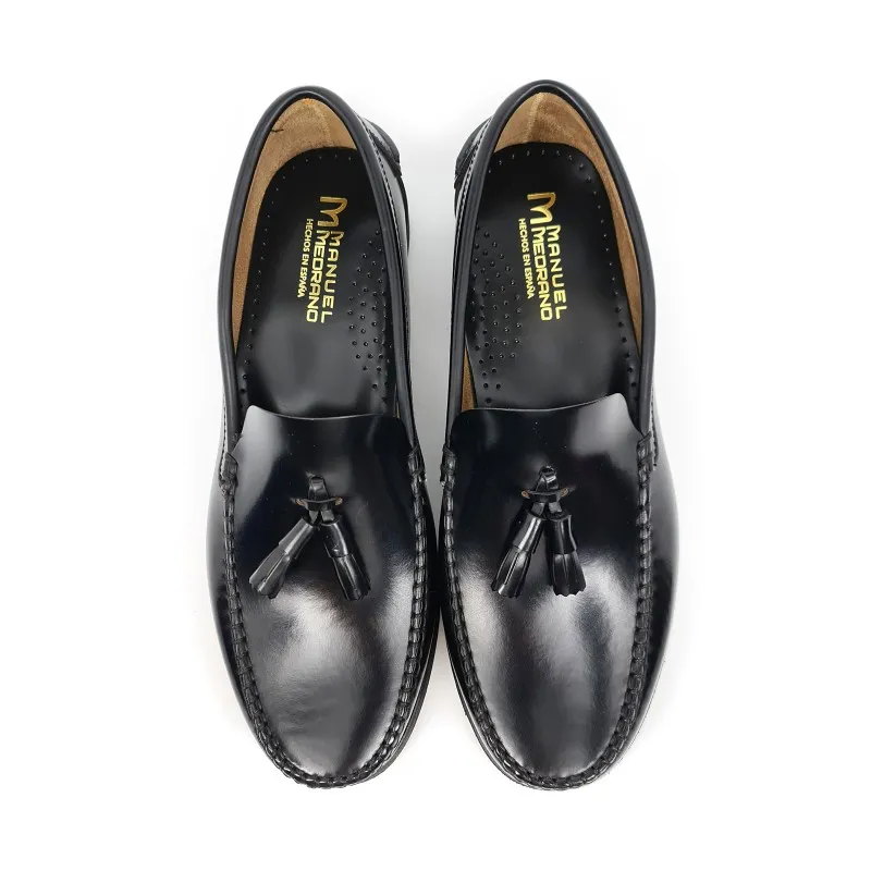 Zapatos Castellanos Hombre Piel Florentic Borlas Suela Cuero 702 Negro, de Manuel Medrano