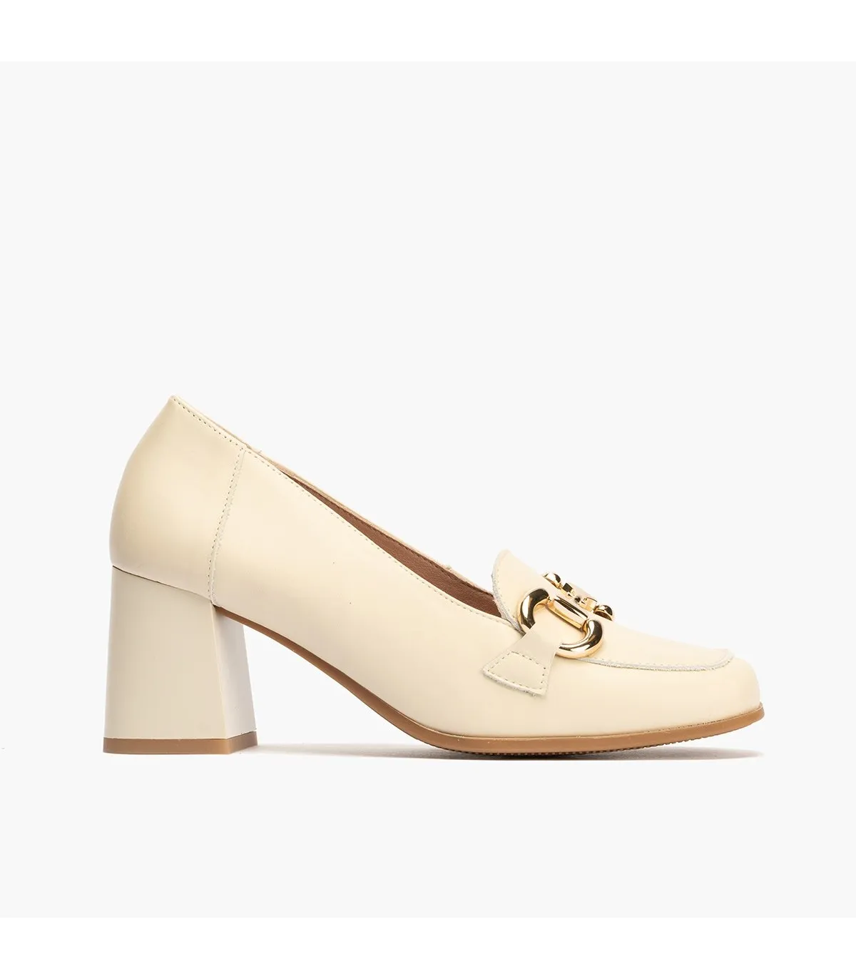 Zapatos de salón de mujer en piel con adorno hebilla metáli