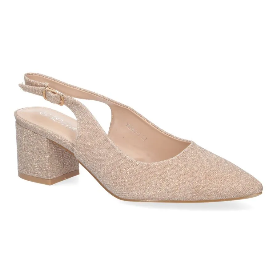 Zapatos de tacón bajo cómodo para fiesta mujer color champán YK261