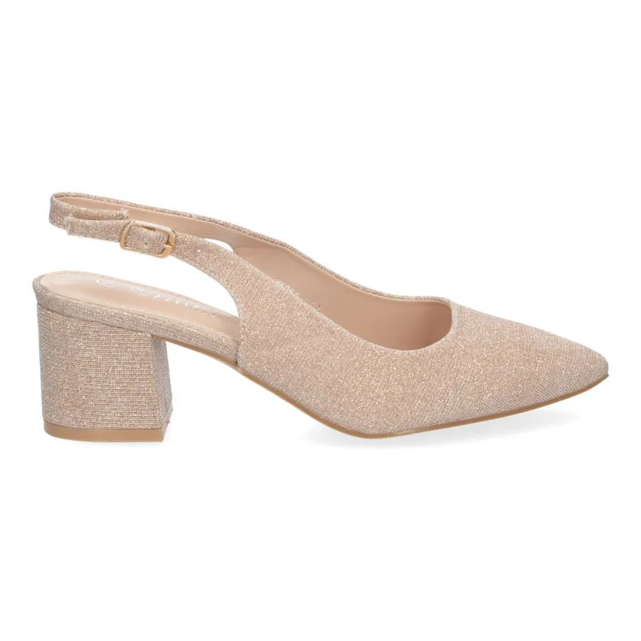 Zapatos de tacón bajo cómodo para fiesta mujer color champán YK261