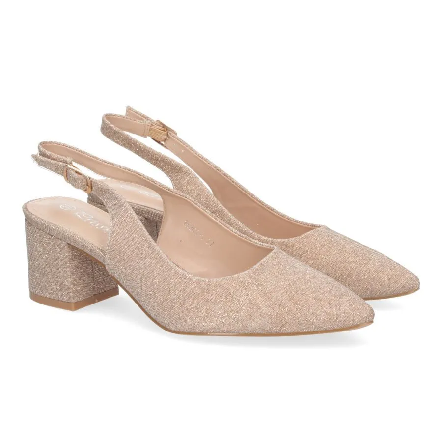 Zapatos de tacón bajo cómodo para fiesta mujer color champán YK261