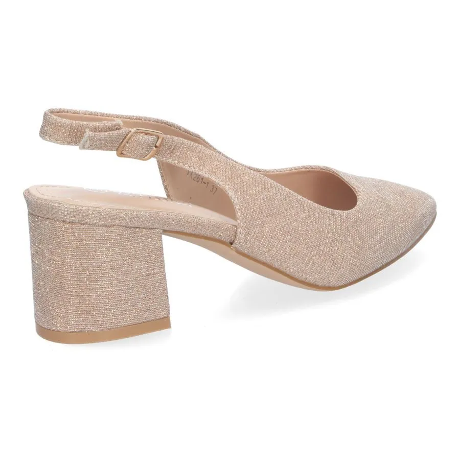 Zapatos de tacón bajo cómodo para fiesta mujer color champán YK261